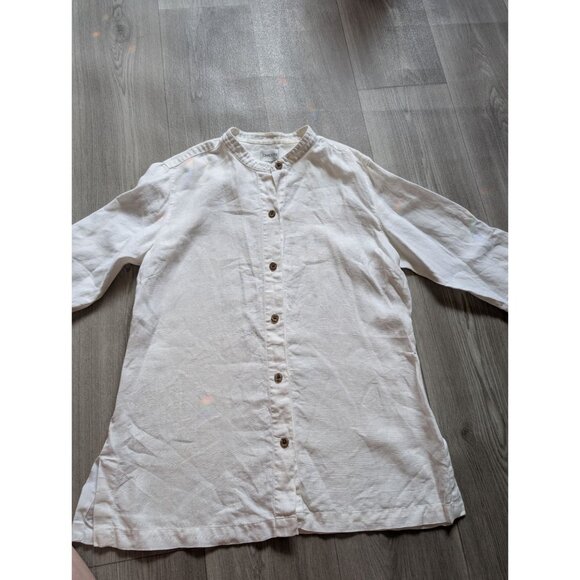 Chicos White Linen-Blend Button-Down Tunic Shirt Size 1 M - Picture 4 of 8